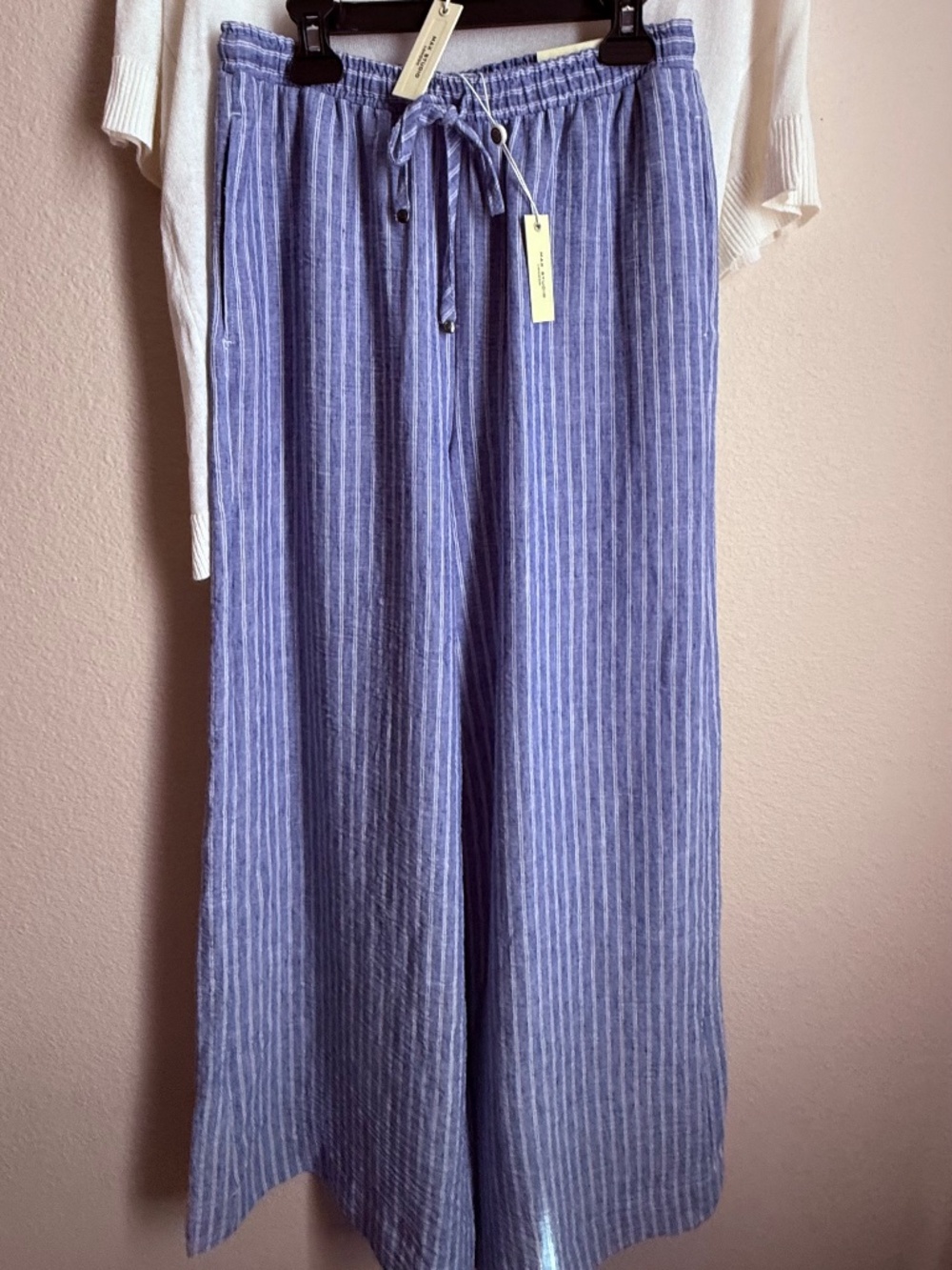 Max Studio London Women's 2 Pc Set Knit Polo Top Striped Wide Leg Pants XS NWT - Picture 2 of 16